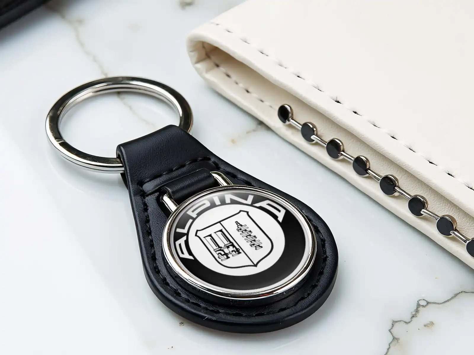 Alpina Leather Key Ring High-Quality Domed Racing Design